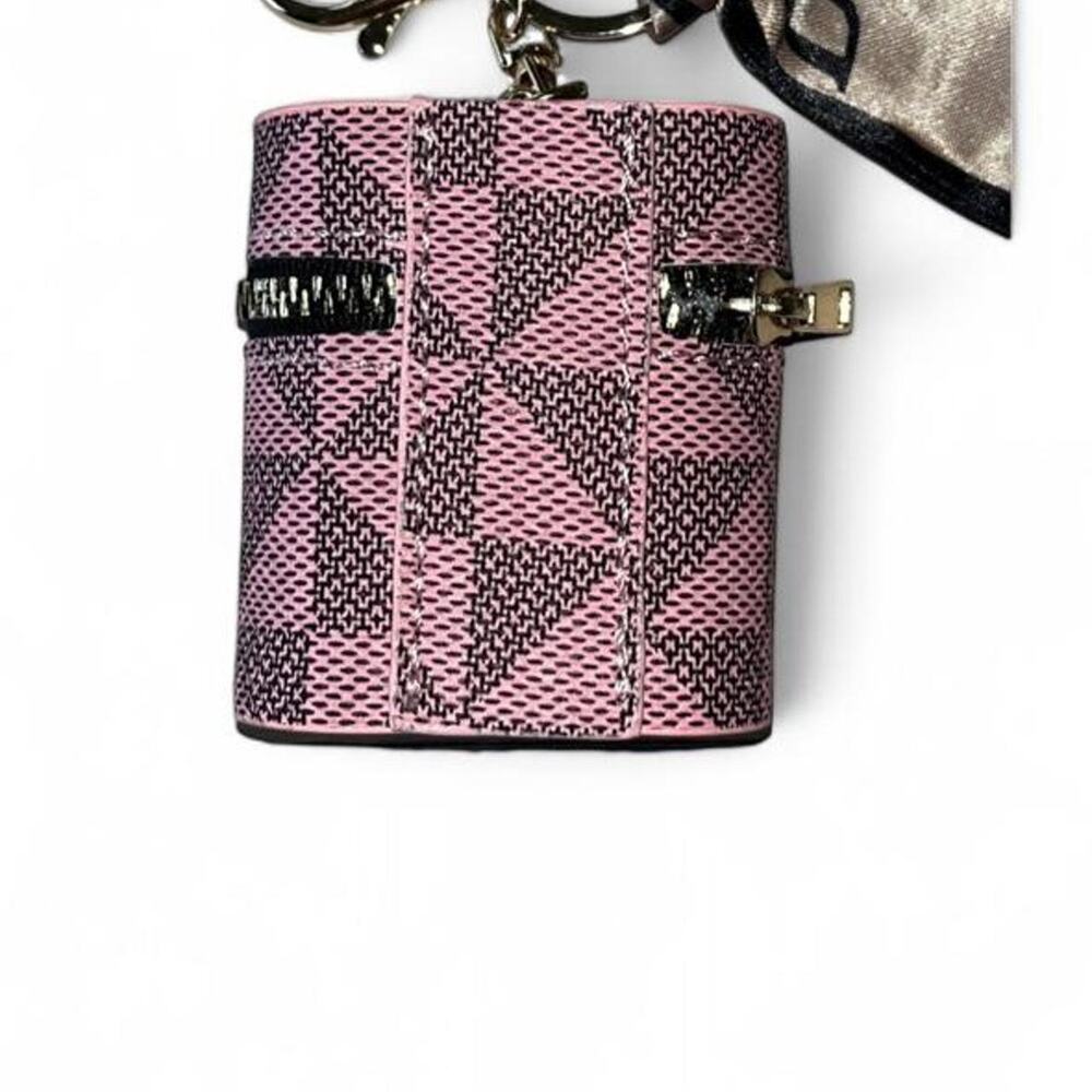 Ear bud holder keychain bag charm Pink with scarf 2.4 inches x 4.8 inches - Picture 3 of 3